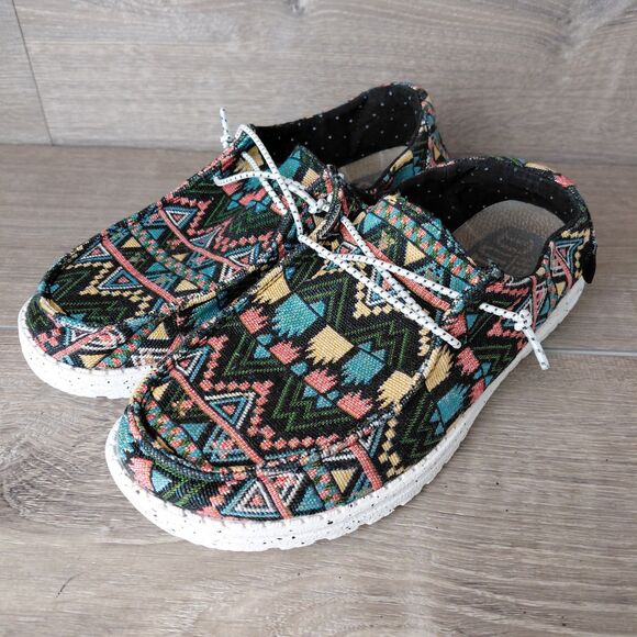 Hey Dude Shoes Womens 9 Wendy Bayside Black Aztec Southwestern Slip On Loafers - Picture 4 of 9